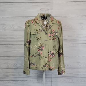 Requirements Floral Green Button Up Shirt Jacket Womens Size 12